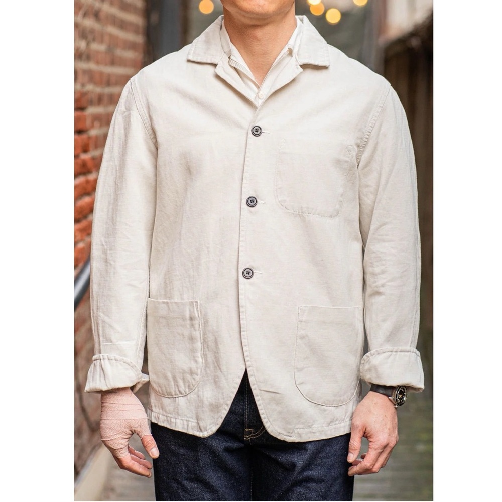 C.O.F. Studio Linen Blend Neutral Closet Staple Painter Jacket